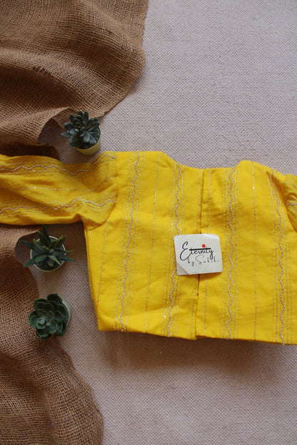 Yellow Spark Chanderi With Pearl Work Blouse - Eternity by Sakshi