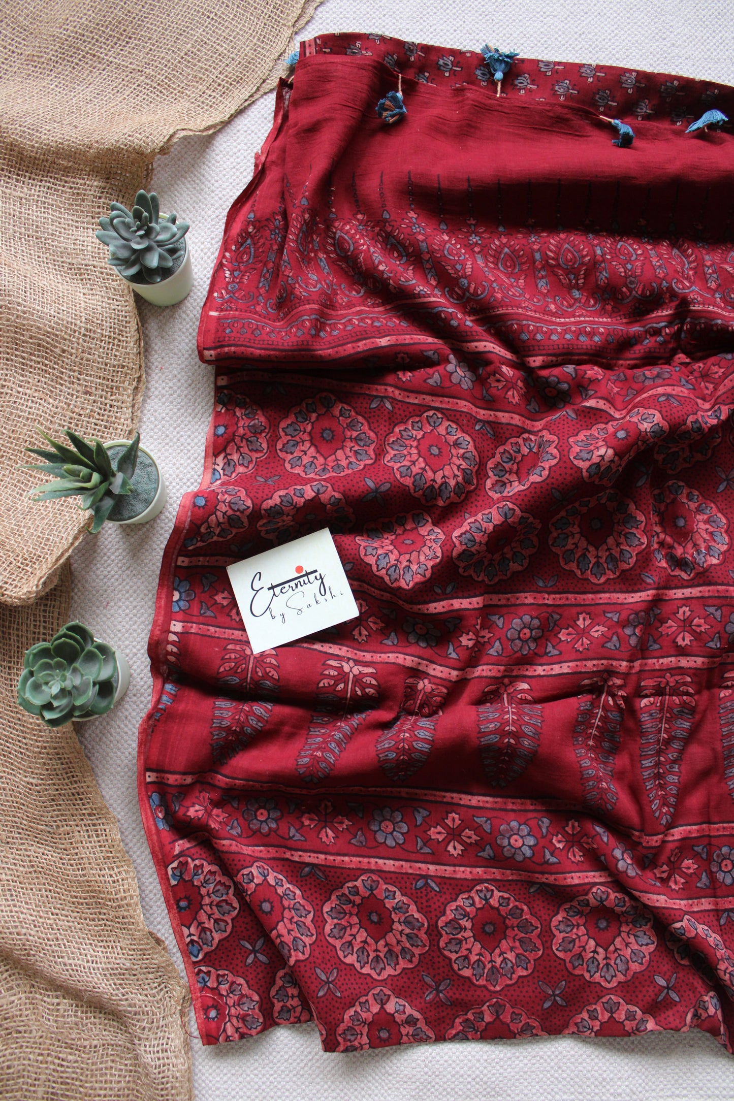 Brick Red Rajneel Ajrakh Saree