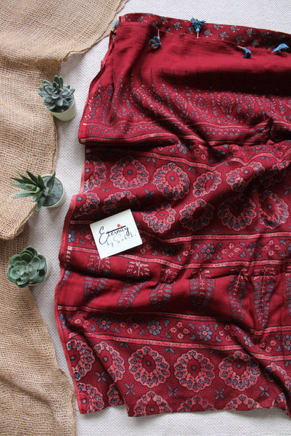 Brick Red Rajneel Ajrakh Saree