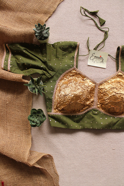 Sunehri Green Backless Patch Blouse