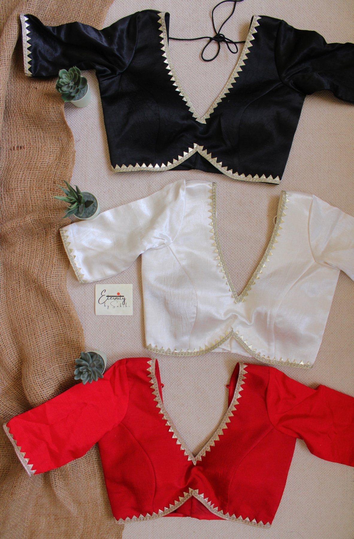 Black + White + Red (Radhika) (Combo Blouse) - Eternity by Sakshi