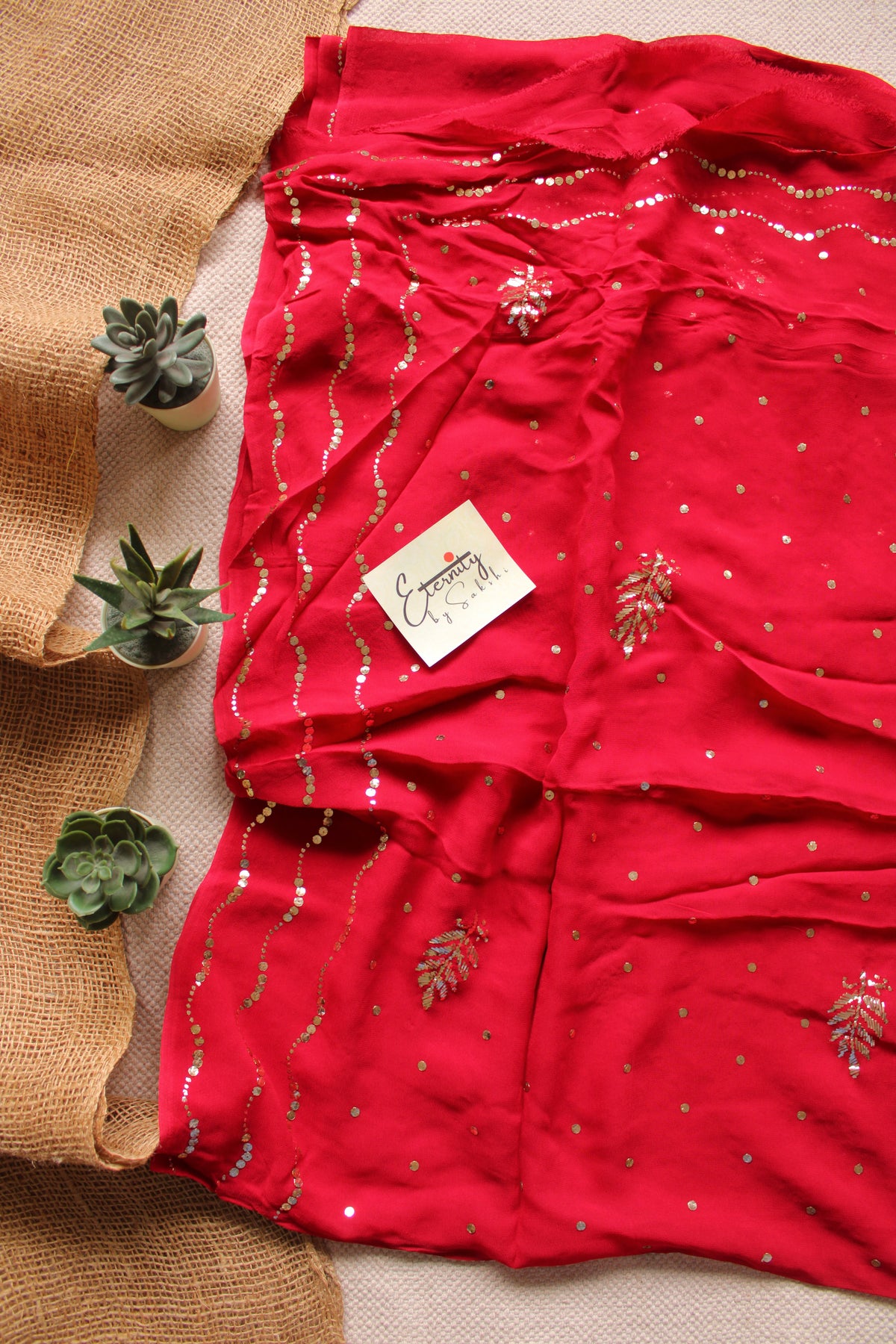 Red Kamdani Mukesh Handwork Saree