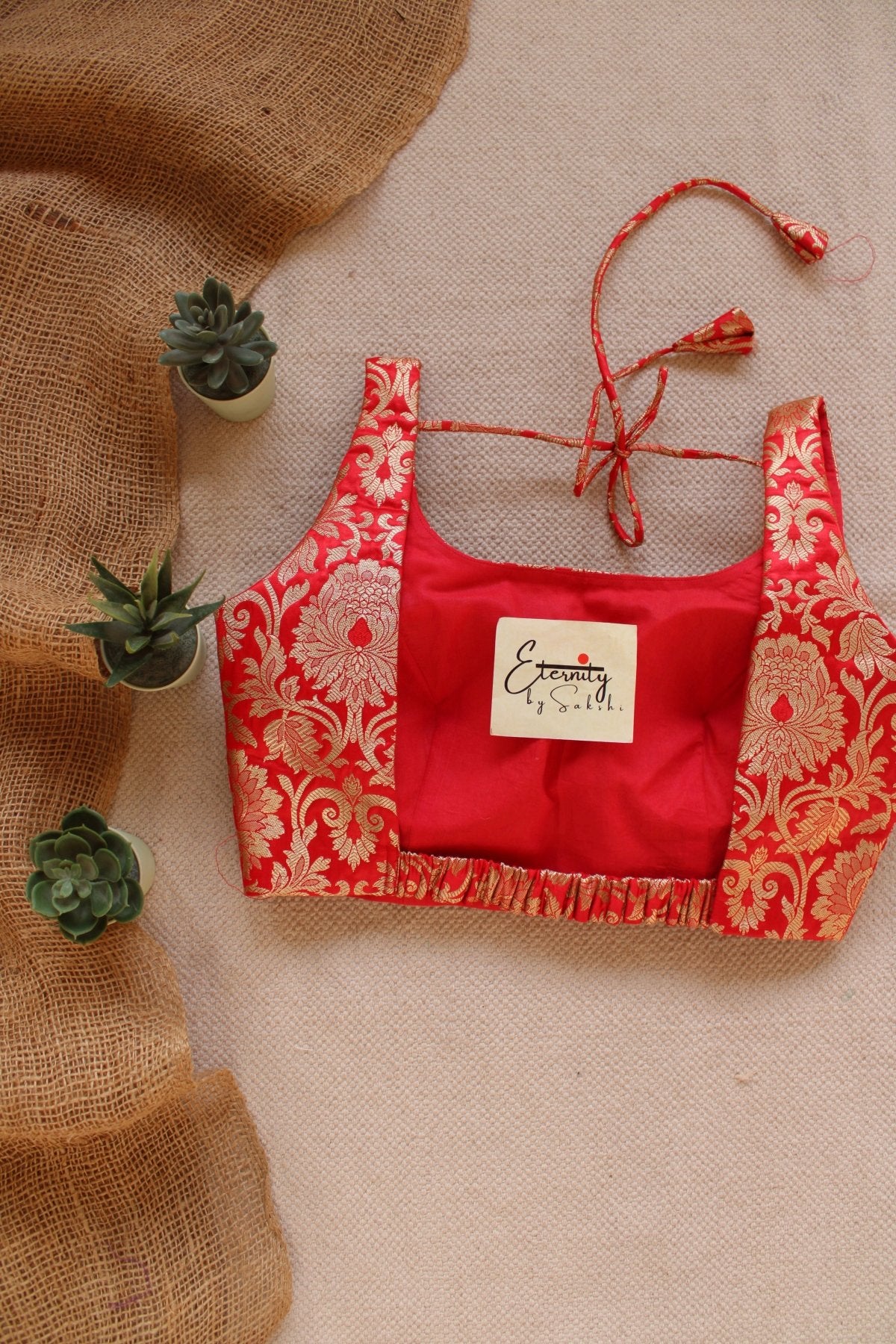 Red Brocade Elastic Noorie Blouse - Eternity by Sakshi