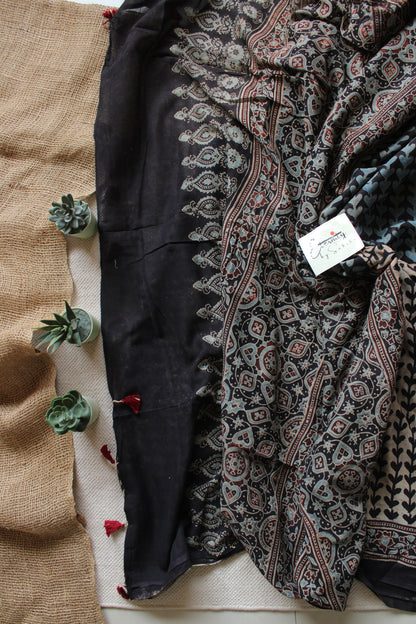 Black Ajrakh Saree