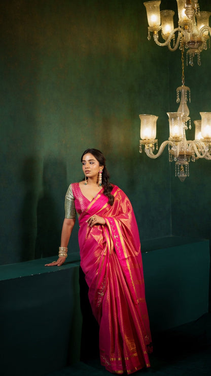 Rani Pink Jacquard Handwork Saree - Eternity by Sakshi