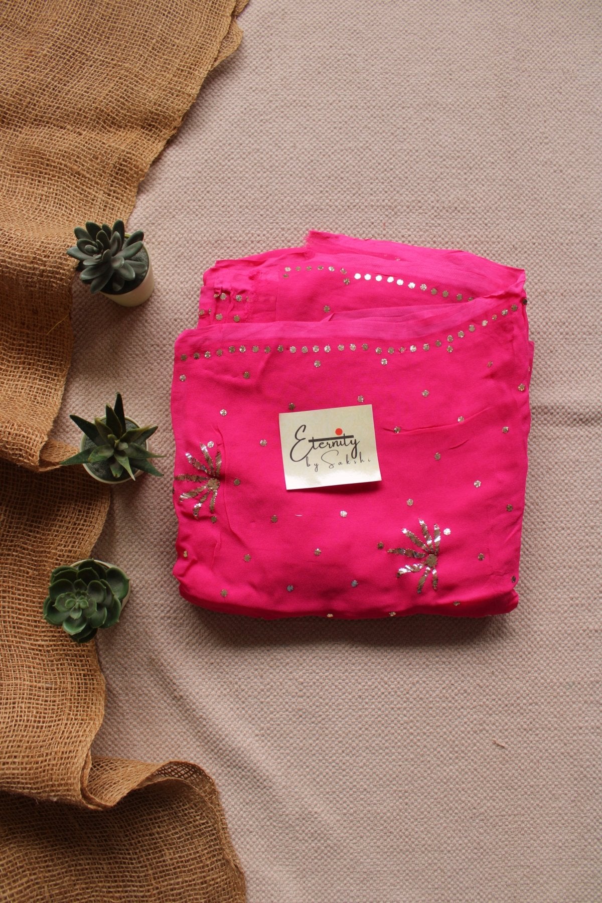 Rose Pink Kamdani Mukesh Handwork Saree - Eternity by Sakshi