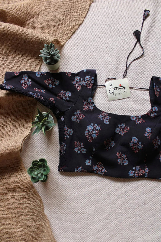 Red Brick + Charcoal (Ajrakh Stretchable) (combo Blouse) - Eternity by Sakshi