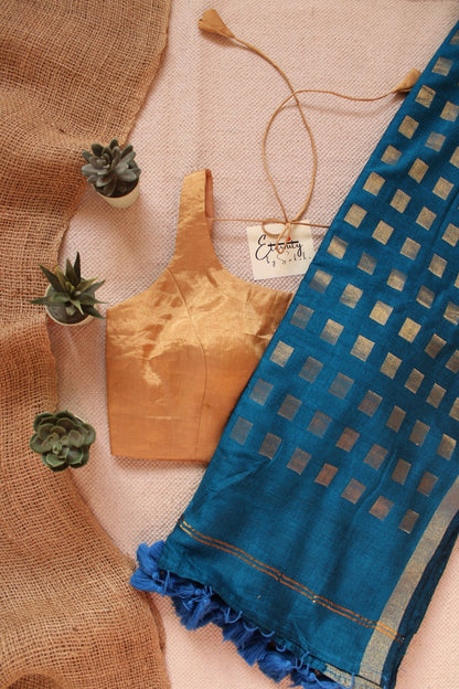 Turkish Blue Meher Saree + Gold Noorie Blouse Combo - Eternity by Sakshi