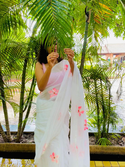 Lily Blossom Hand Painted Saree