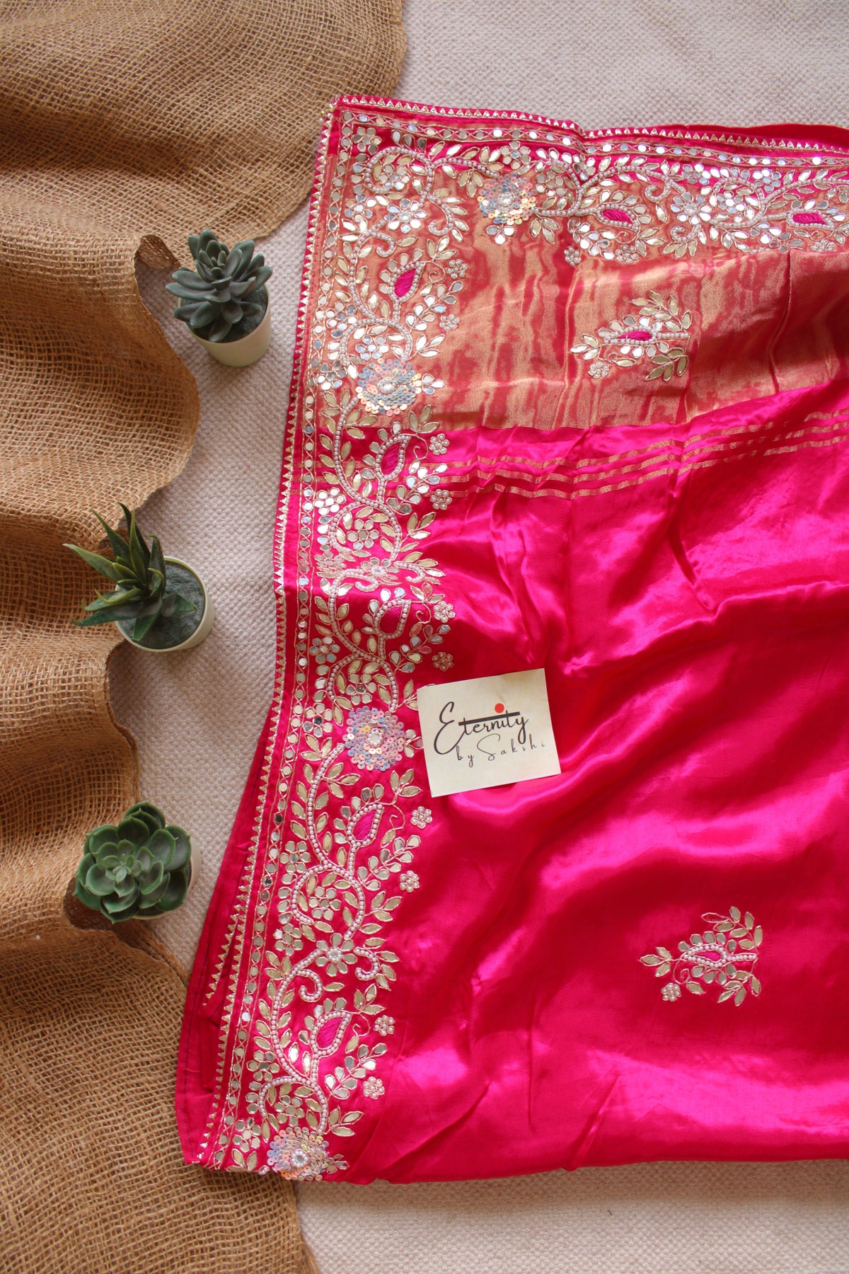Pink Modal Silk Saree with Gotta Work