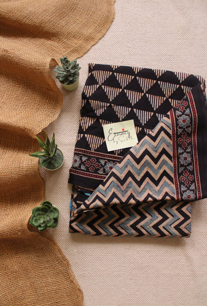 Black zigzag Rajneel Ajrakh Garage Saree