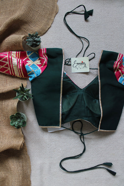 Green Pink Gottapatti Limited Navratri Patch Blouse