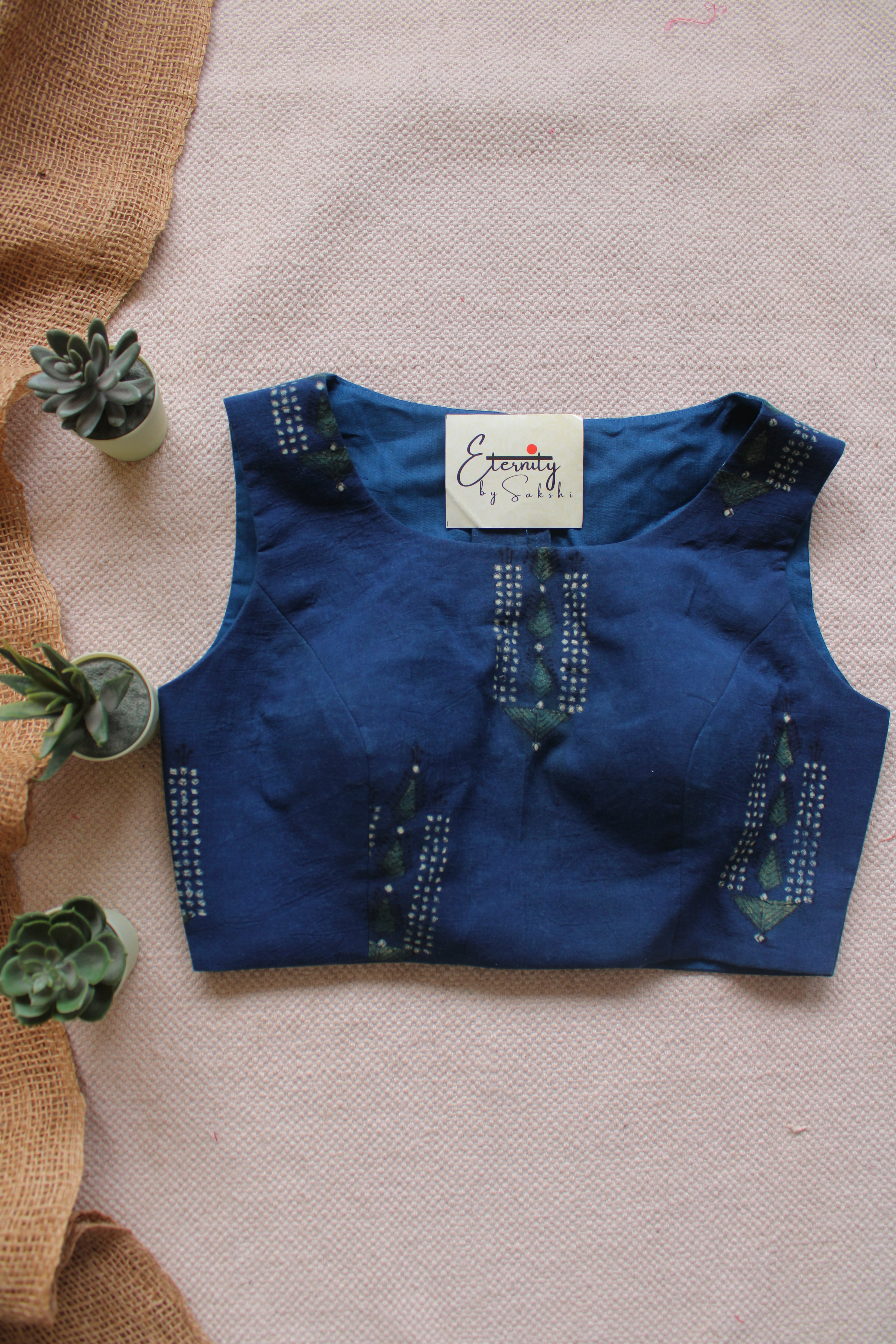 Royal Indigo Ajrakh Boatneck Blouse