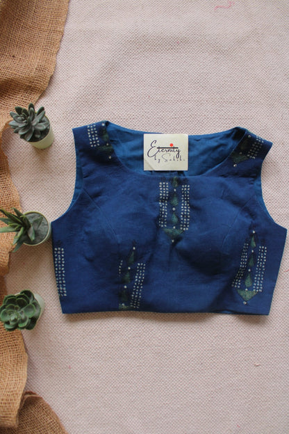 Royal Indigo Ajrakh Boatneck Blouse - Eternity by Sakshi