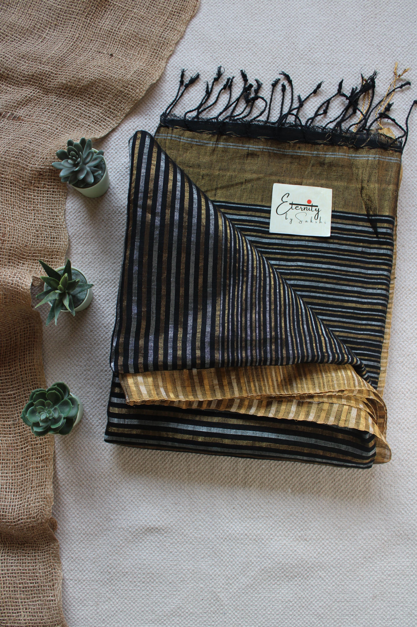Black Stripes Linen Saree