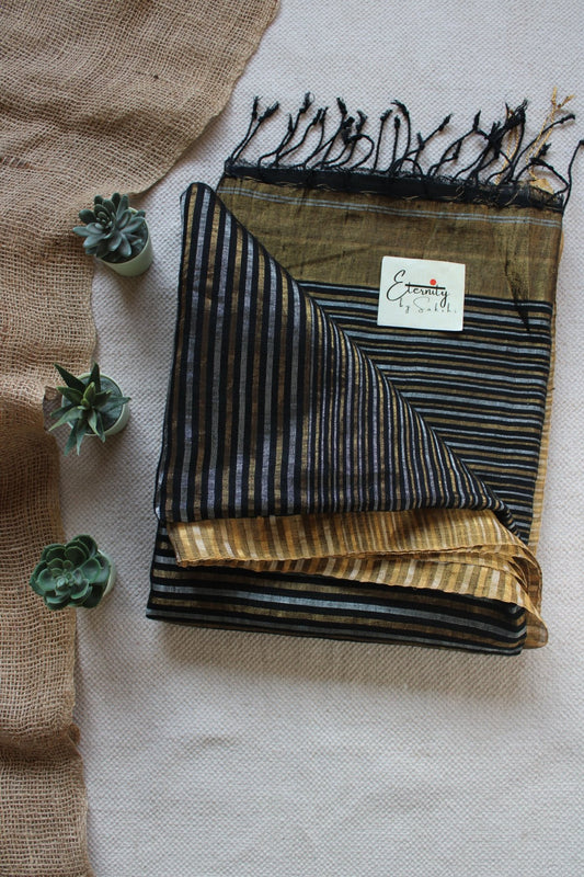 Black Stripes Linen Saree - Eternity by Sakshi