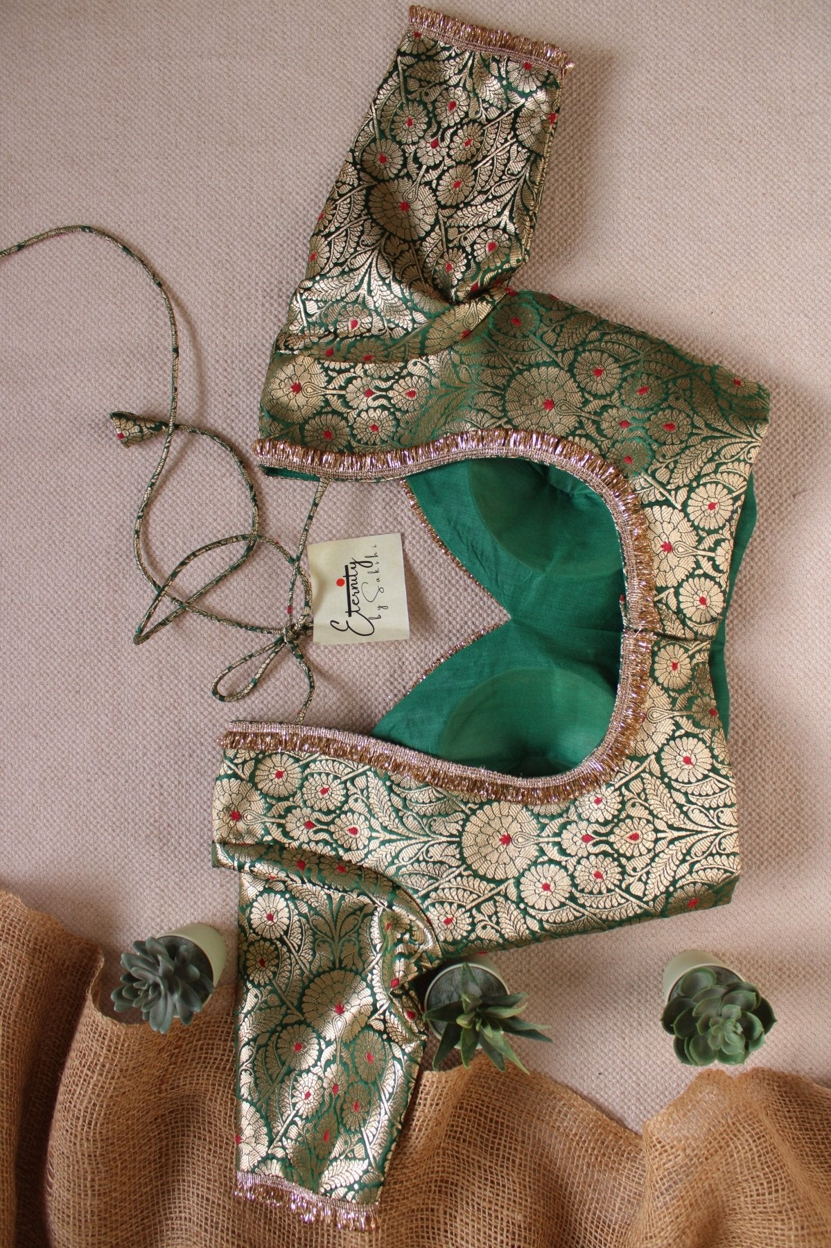 Green Navratri Banarasi Brocade Blouse | Padded, Back Hook - Eternity by Sakshi