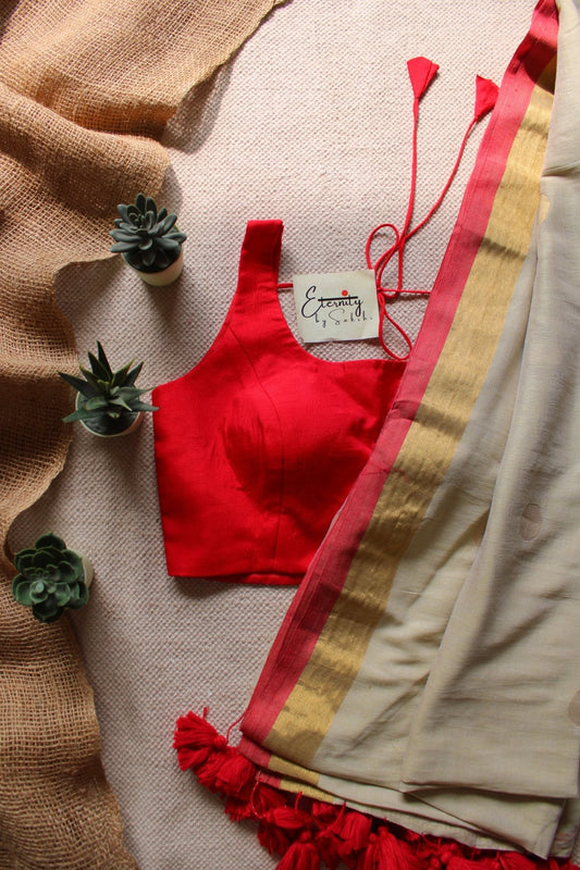 Matcha Polka Saree + Red Noorie Blouse Combo - Eternity by Sakshi