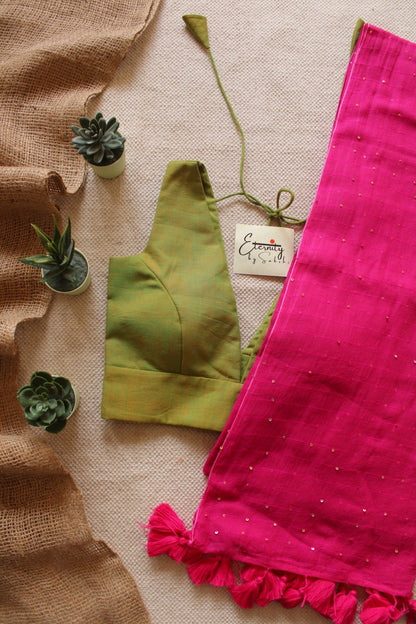 Pink Tara Saree + Green Petal Blouse Combo - Eternity by Sakshi