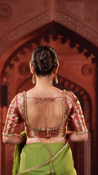 Red Noor Navratri Banarasi Brocade Blouse | Padded, Back Hook - Eternity by Sakshi