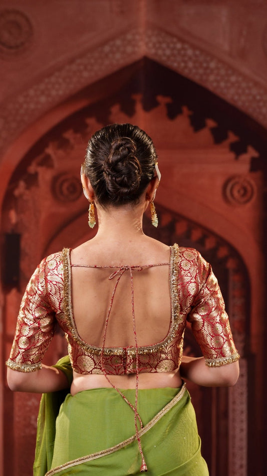 Red Noor Navratri Banarasi Brocade Blouse | Padded, Back Hook - Eternity by Sakshi
