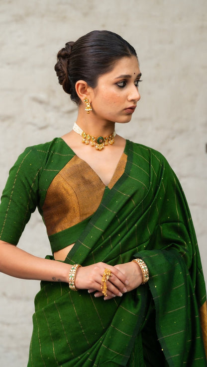 Green Galaxy Saree + Green Prasang Blouse Combo - Eternity by Sakshi