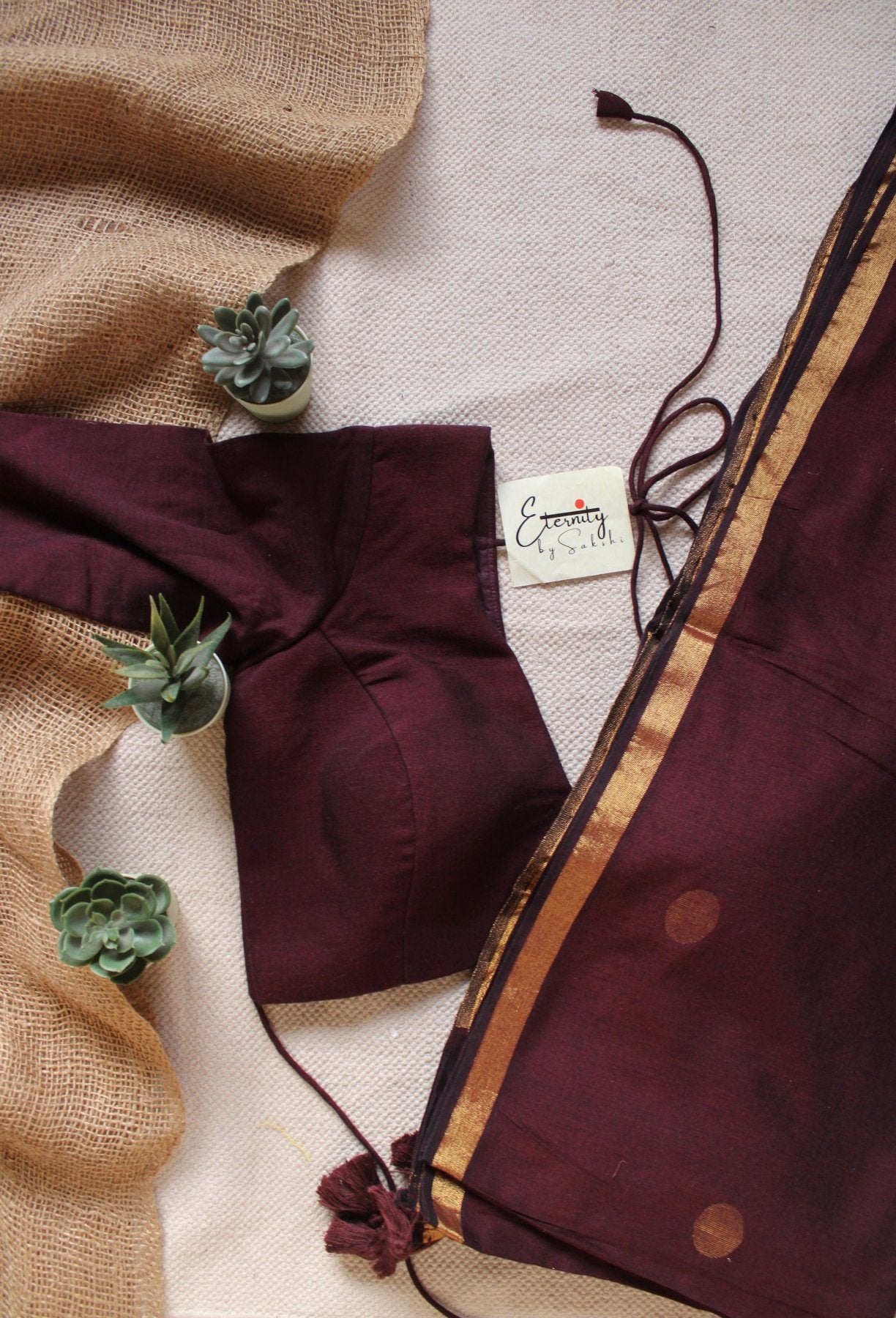 Coke Polka Saree + Dark Sienna Shadow Blouse Combo - Eternity by Sakshi