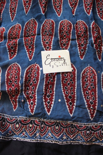 Vintage Ajrakh Silk Handwork Saree - Eternity by Sakshi