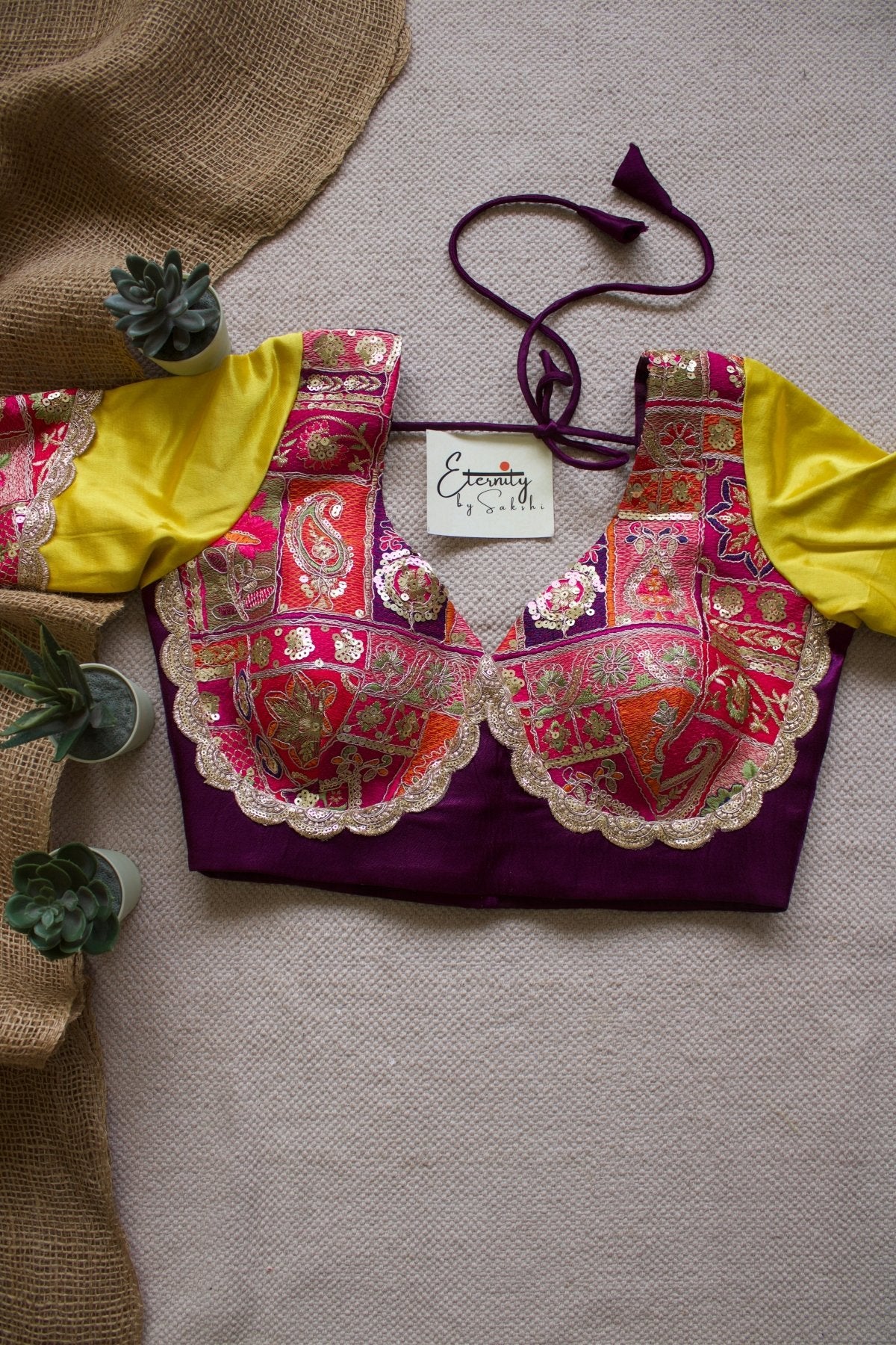Navratri Yellow Purple Multicolor Blouse - Eternity by Sakshi