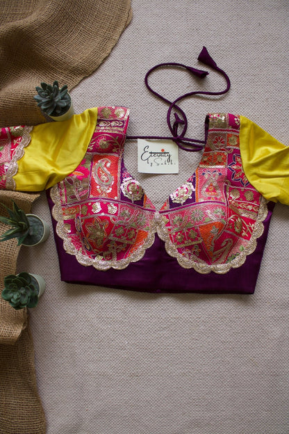 Navratri Yellow Purple Multicolor Blouse - Eternity by Sakshi