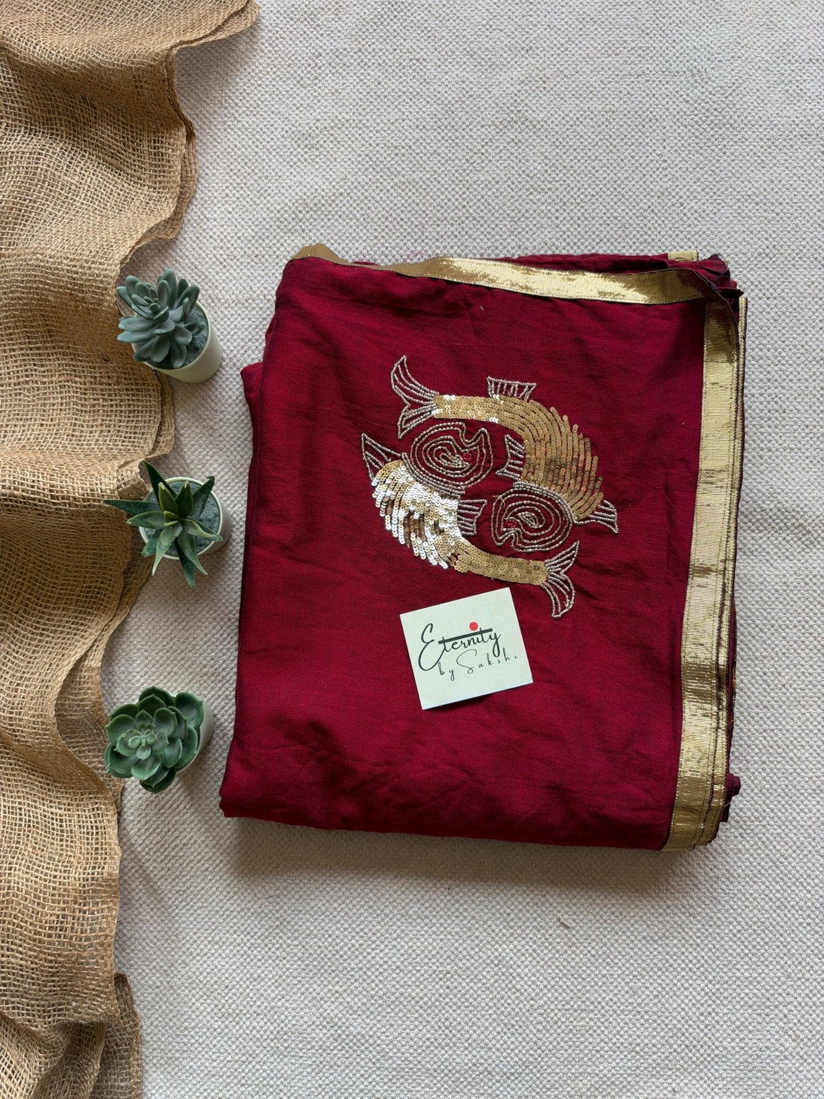Maroon Jalpari Elegance Handwork Saree - Eternity by Sakshi