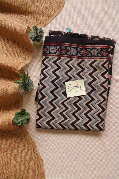 Black zigzag Rajneel Ajrakh Garage Saree