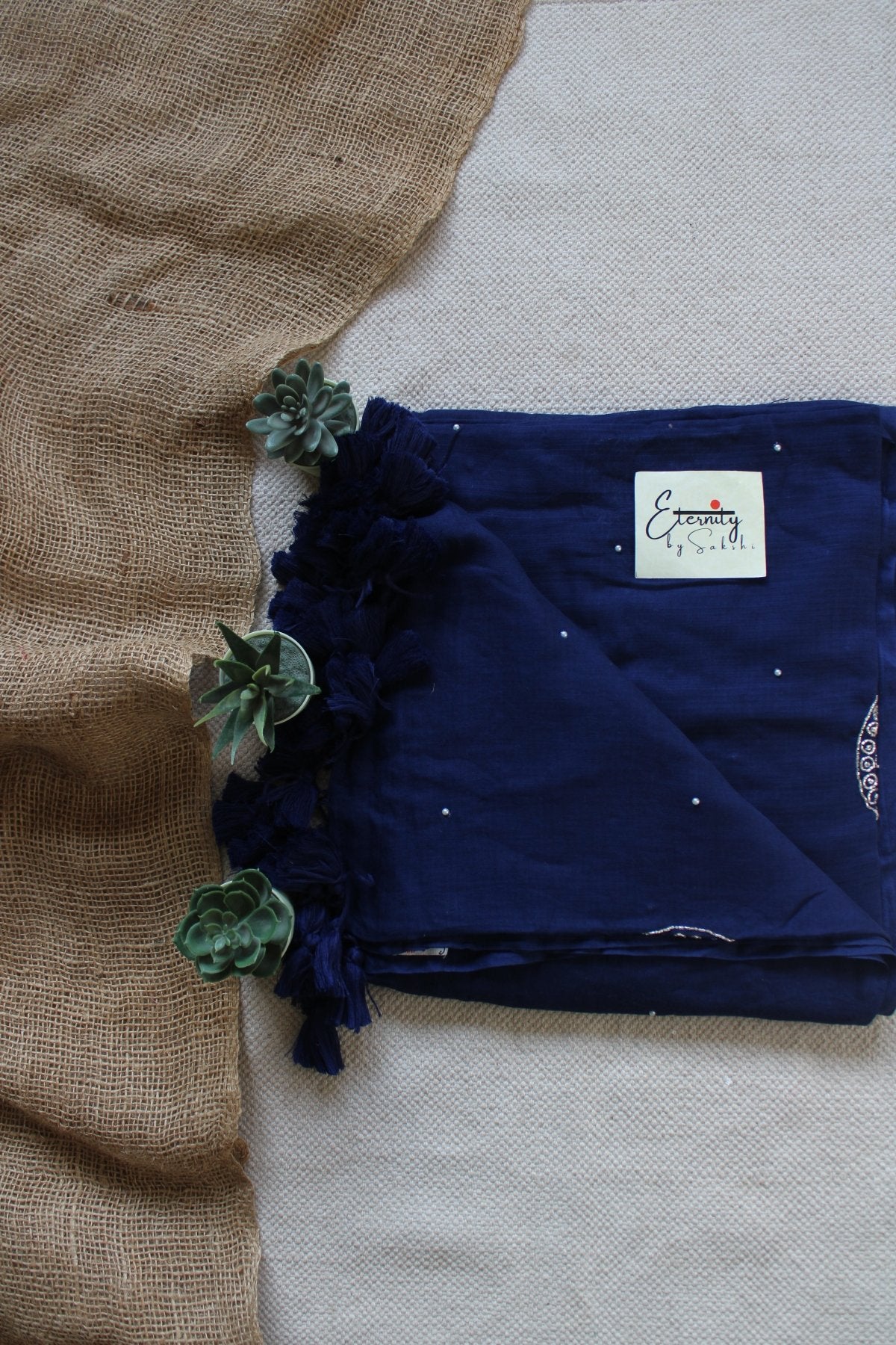 Midnight Blue MAHEK HANDWORK SAREE + Royal Blue Sitara Noorie Blouse Combo - Eternity by Sakshi