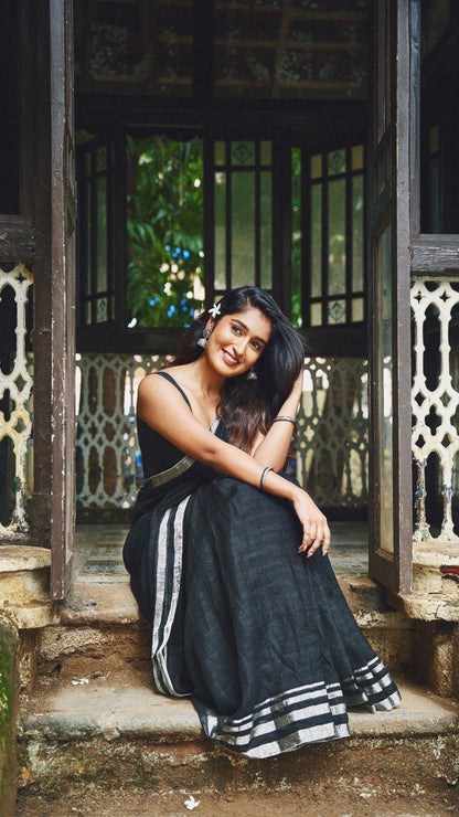 Black Linen Saree