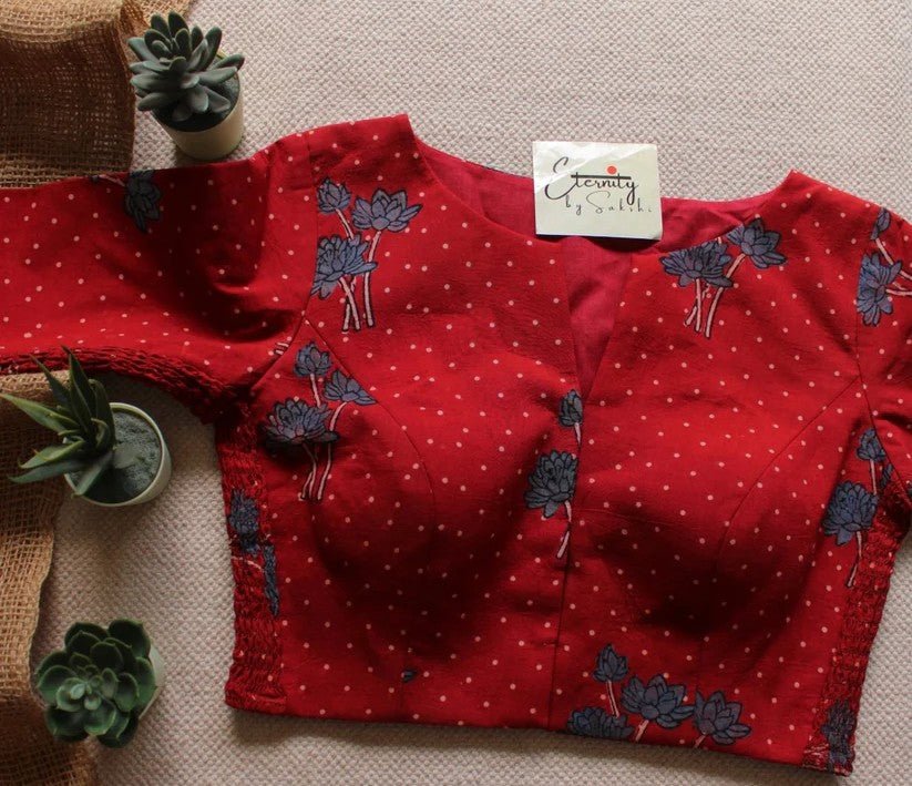 Vanilla + Raspberry (Ajrakh Stretchable) (Combo Blouse) - Eternity by Sakshi
