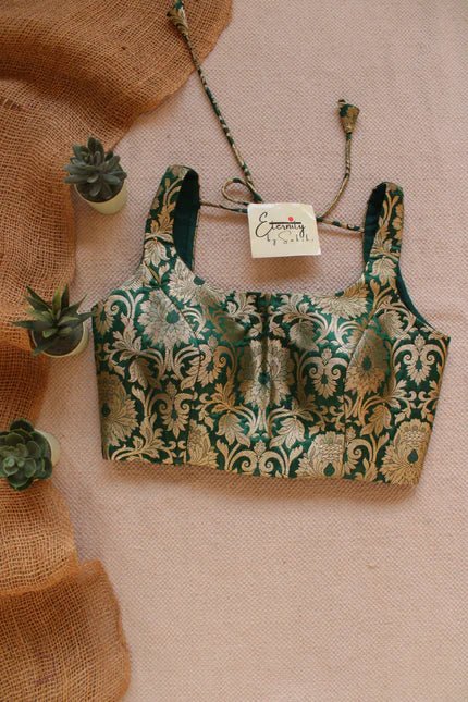 Green Brocade Elastic Noorie Blouse - Eternity by Sakshi