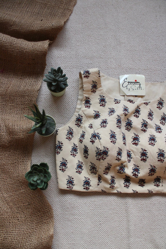Ivory Ajrakh Boatneck Blouse - Eternity by Sakshi