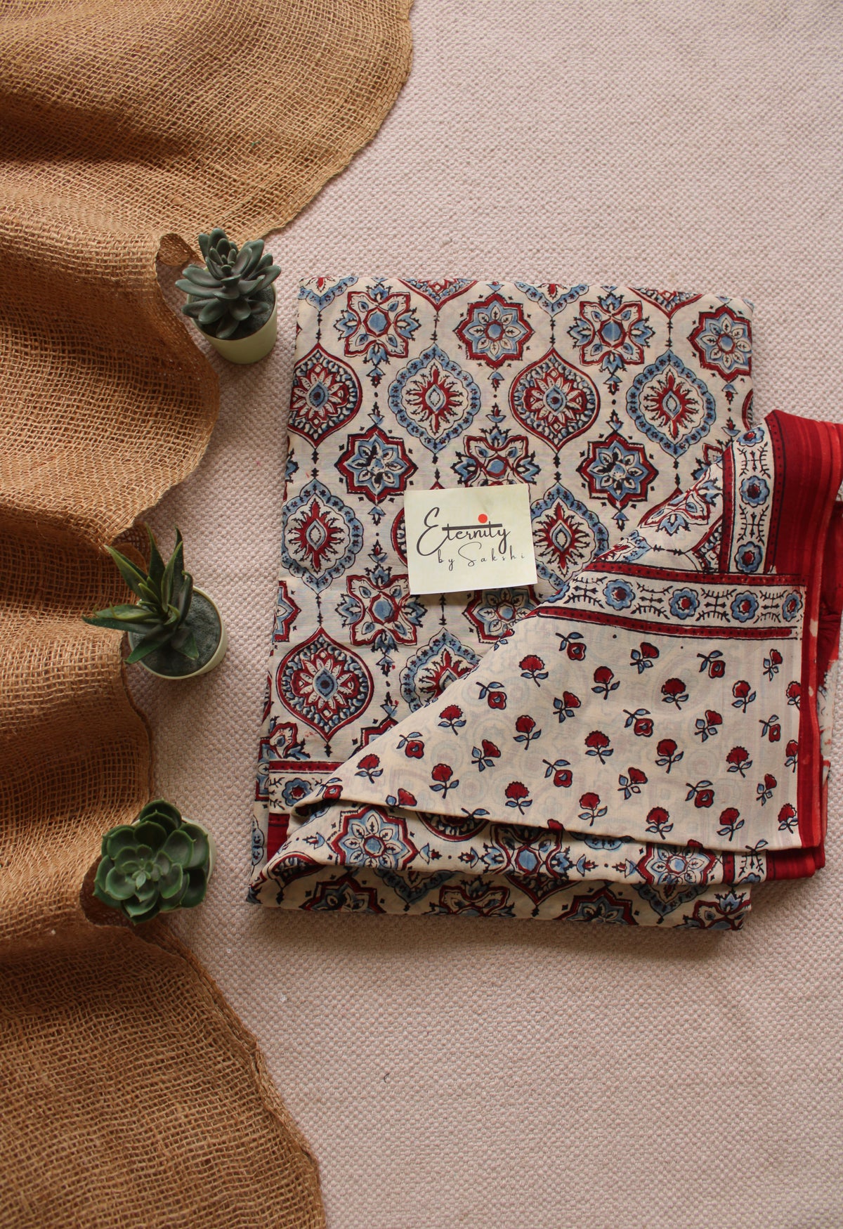 Cream Maroon Rajneel Ajrakh Saree