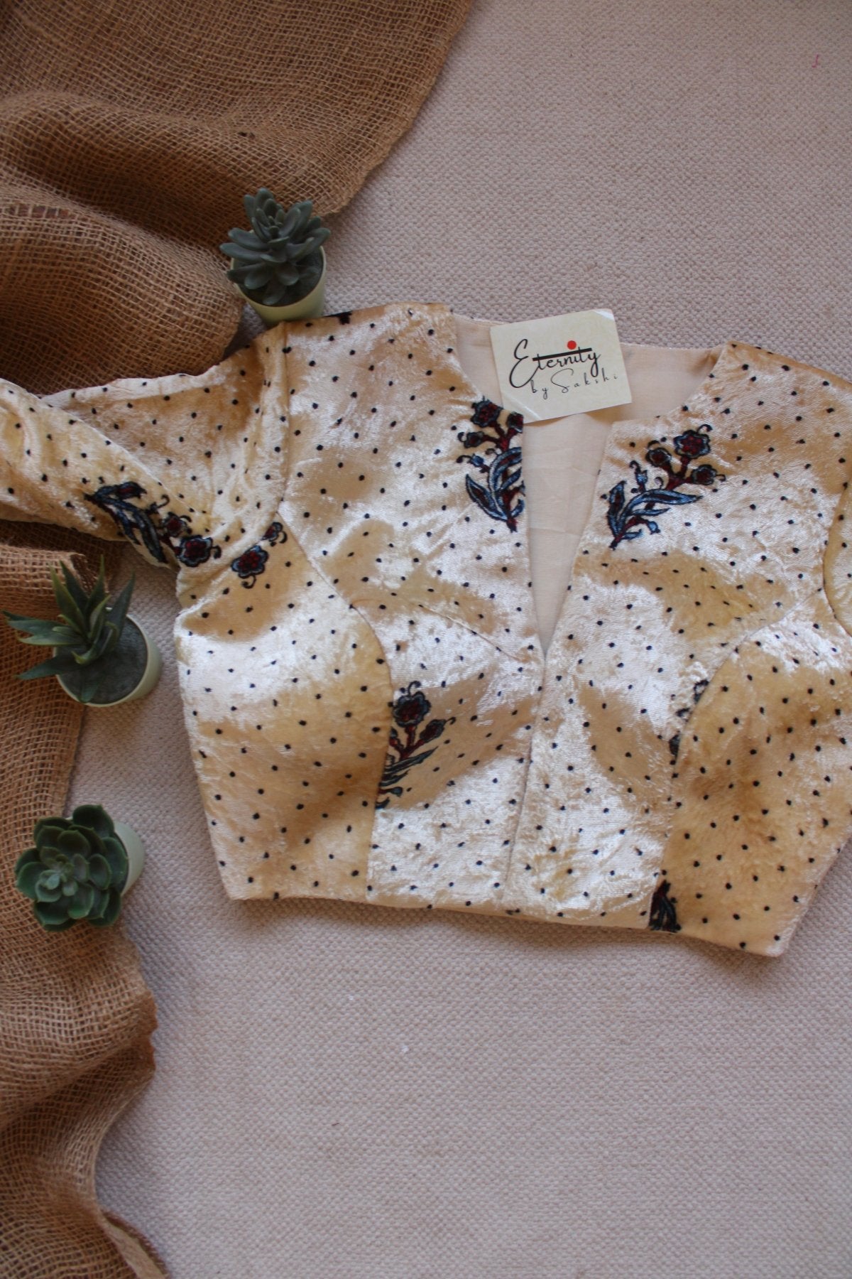 Butter Ajrakh Velvet Blouse - Eternity by Sakshi