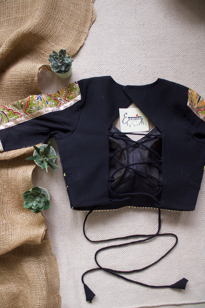 Gehraai Bandhani Multicolor Black Patch Blouse
