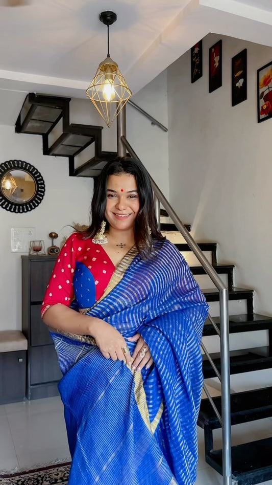 Blue Stripes Linen Saree