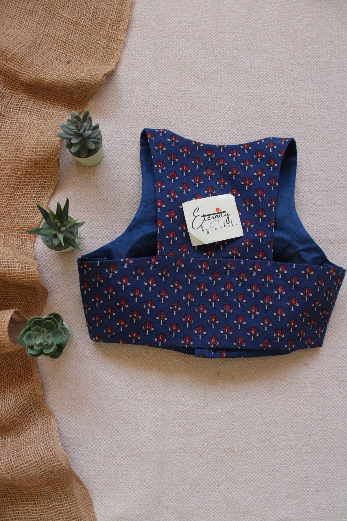 Gulmohar Indigo Ajrakh Blouse - Eternity by Sakshi