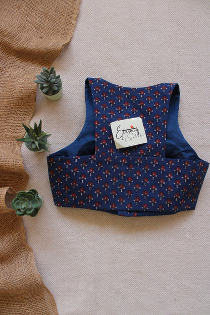 Gulmohar Indigo Ajrakh Blouse - Eternity by Sakshi