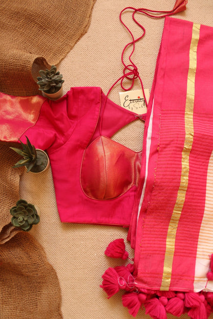 White Rang Saree + Pink Glam Blouse Combo - Eternity by Sakshi