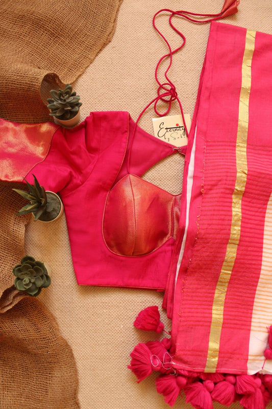 White Rang Saree + Pink Glam Blouse Combo - Eternity by Sakshi
