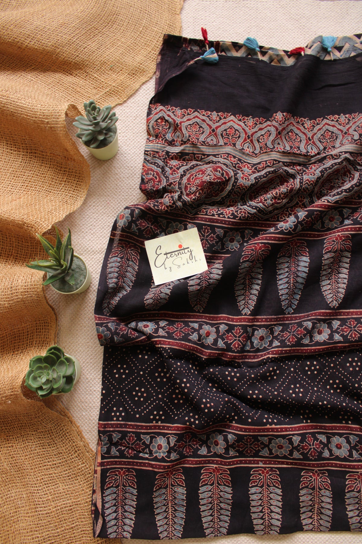 Black zigzag Rajneel Ajrakh Garage Saree