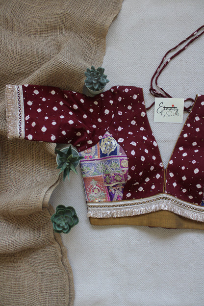 Maroon Bandhani with Patch Blouse