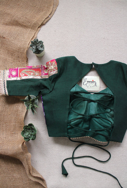 Gehraai Bandhani Multicolor Purple Green Patch Blouse
