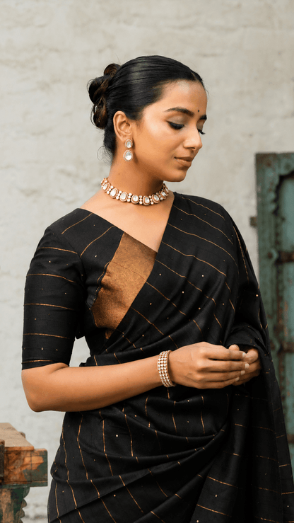 Black Galaxy Saree + Black Prasang Blouse Combo - Eternity by Sakshi