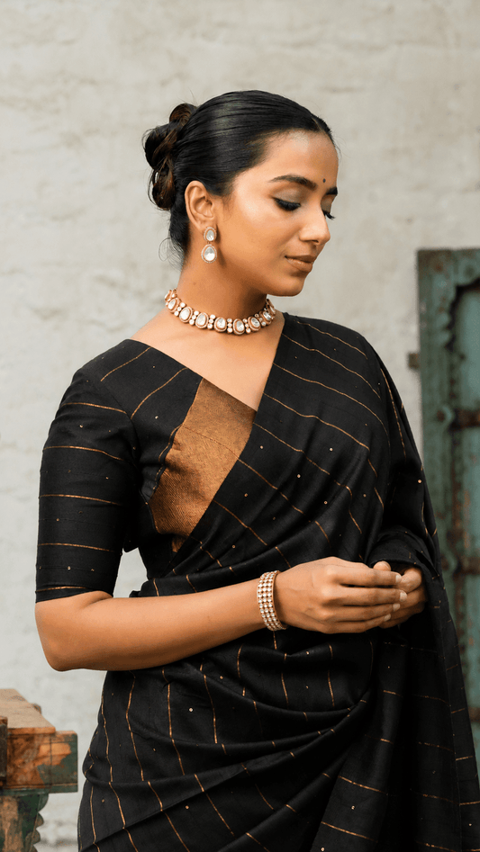 Black Galaxy Saree + Black Prasang Blouse Combo - Eternity by Sakshi